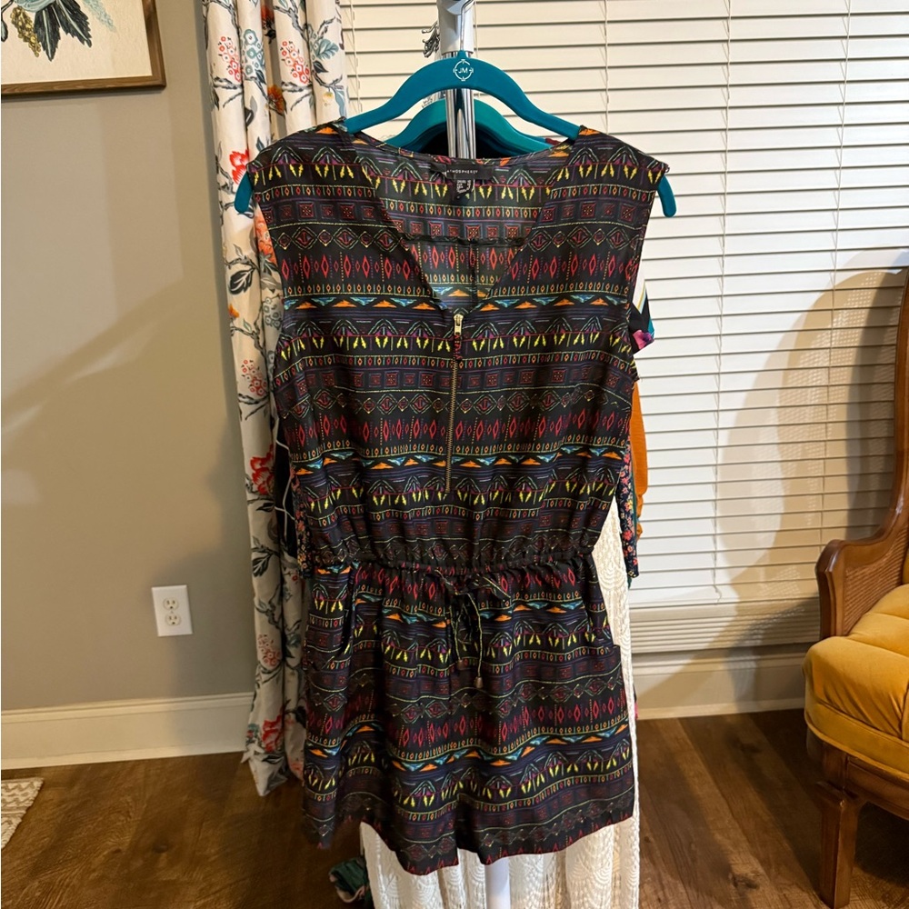 Blue and Green Sleeveless Crew Neck Sundress